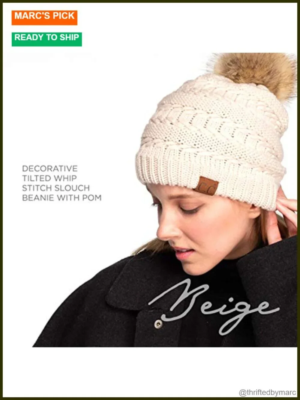 Classic Ribbed Knit Beanie with Faux Fur Pompom